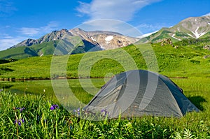 Tourist tent in the in mountains