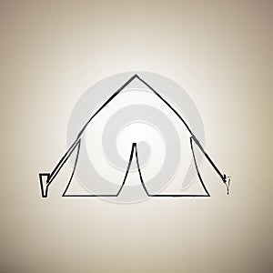 Tourist tent sign. Vector. Brush drawed black icon at light brow