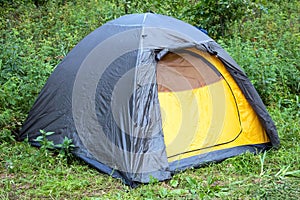 Tourist tent in the woods