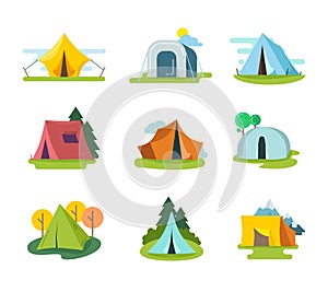 Tourist tents vector set in flat style