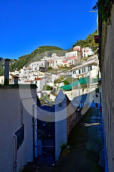 The tourist town of Albori on the Amalfi coast, Italy.