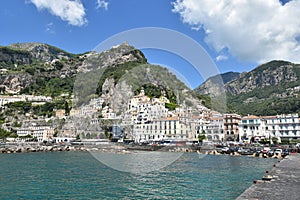 The tourist town of Amalfi, which gives its name to the Amalfi coast, Italy.