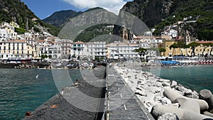 The tourist town of Amalfi, which gives its name to the Amalfi coast, Italy.