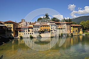 Tourist town of `Bassano del Grappa` in Italy with Brenta river