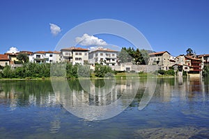 Tourist town of `Bassano del Grappa` in Italy with Brenta river