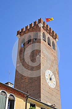 Tourist town of `Bassano del Grappa` in Italy with Brenta river