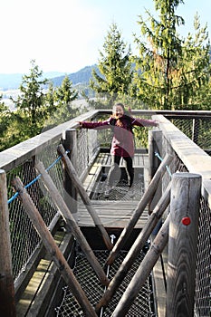 Tourist on The trail trees Lipno Lookout