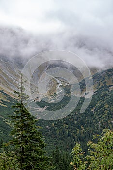 Tourist trails in Slovakia Tatra mountains in autumn. cloudy day