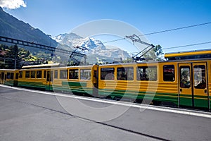 Tourist train at the station Wengen. Switzerland.