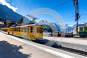 Tourist train at the station Wengen. Switzerland.
