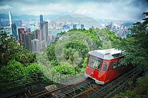 Tourist tram at the Peak, Hong Kong