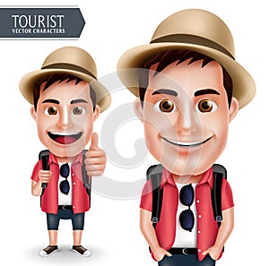 Tourist Traveler Man Vector Character Wearing Casual with Backpack for Travel and Hiking