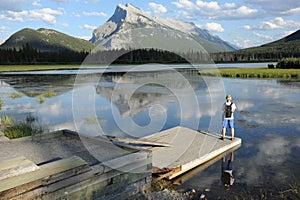 A tourist at Vermillion Lakes