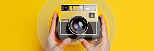 Tourist vintage photograph young style photography black photo lens technology yellow hobby retro old camera