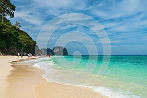 Tourist visit Bamboo island or Phai koh, Krabi. Summer vacation