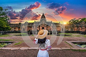 Tourist visiting around Prasat hin phanom rung in Buriram, Thailand