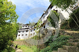 The tourist visiting chinese traditional building of anhui style, adobe rgb