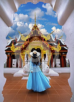 Tourist visiting at Wat Khua Khrae in Chiang rai, Thailand