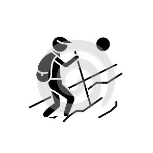 Tourist walk black icon, vector sign on isolated background. Tourist walk concept symbol, illustration