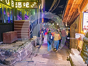 Tourist walking in the evening of  fenghuang old town