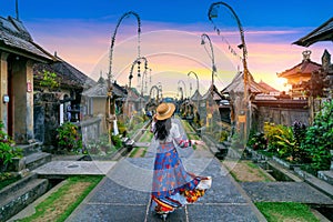 Tourist walking at Penglipuran village is a traditional oldest Bali village in Bali, Indonesia
