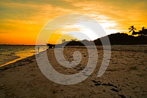 A tourist walking on the sandy beach Watamu Beach in Watamu, Malindi District Kilifi County, Kenya