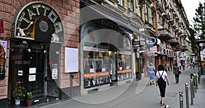 Tourist walking through the streets of Budapest Hungary