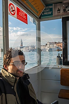 Tourist on the waterbus stop Arsenale in Venice