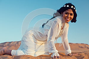 Tourist woman in Arabian Desert on vacation