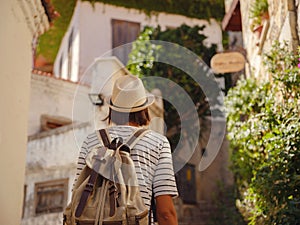 Tourist Woman on Beautiful Streets of old Marmaris.