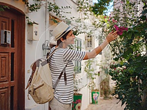 Tourist Woman on Beautiful Streets of old Marmaris.