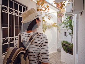 Tourist Woman on Beautiful Streets of old Marmaris.