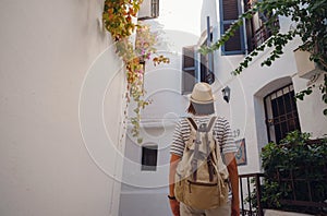 Tourist Woman on Beautiful Streets of old Marmaris.