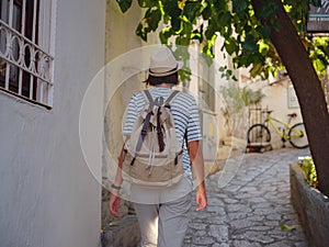 Tourist Woman on Beautiful Streets of old Marmaris.