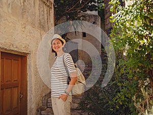 Tourist Woman on Beautiful Streets of old Marmaris.