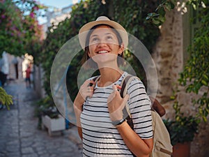 Tourist Woman on Beautiful Streets of old Marmaris.