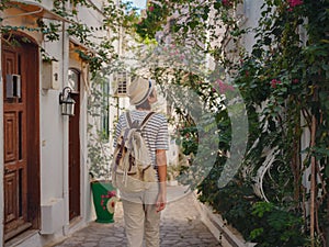 Tourist Woman on Beautiful Streets of old Marmaris.