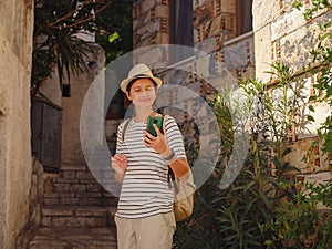 Tourist Woman on Beautiful Streets of old Marmaris.