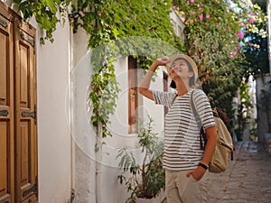 Tourist Woman on Beautiful Streets of old Marmaris.