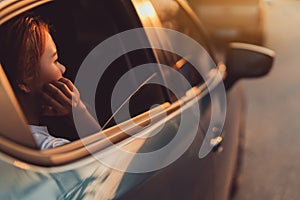 Tourist woman bored when encountering a traffic jam