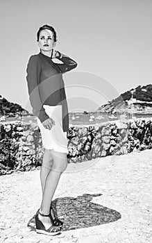 Tourist woman in Donostia, Spain looking into the distance