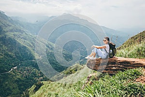 Tourist woman enjoy with beautiful view on mountains in Ella, Sr