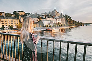 Tourist woman sightseeing Stockholm city