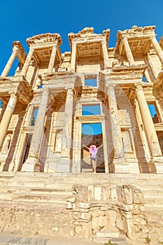 Tourist at Library of Celsus of Ephesus in Turkey