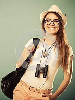Tourist woman in summer hat portrait