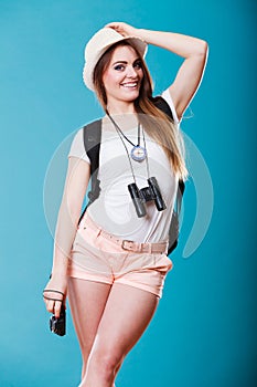 Tourist woman in summer hat portrait