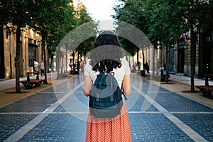 Tourist woman travelling alone  to a new city