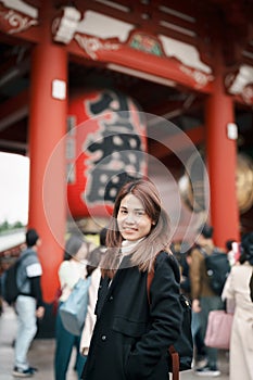 Tourist woman visit Sensoji Temple or Asakusa Kannon Temple is a Buddhist temple located in Asakusa, Tokyo Japan. Japanese