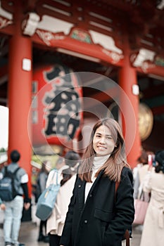 Tourist woman visit Sensoji Temple or Asakusa Kannon Temple is a Buddhist temple located in Asakusa, Tokyo Japan. Japanese