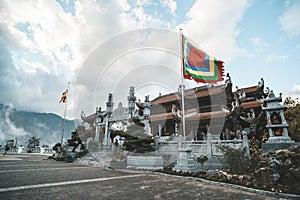 tourist worship to guan im god in temple on Fansipan mountain at sapa Northern Vietnam . Kim Son Bao Thang Tu Pagoda on Fansipan